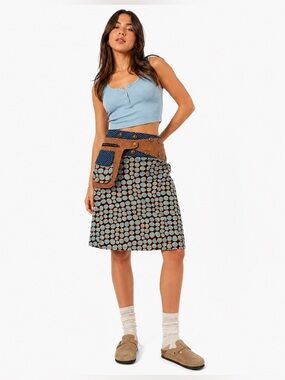 Zand Amsterdam Reversible Wrap Skirt Detachable Pocket Geometric Bird Blue OS